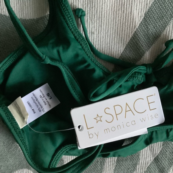 BNWT l*space Romi Lace up Bikini Top, Emerald green, Large, Made in USA - Picture 4 of 6